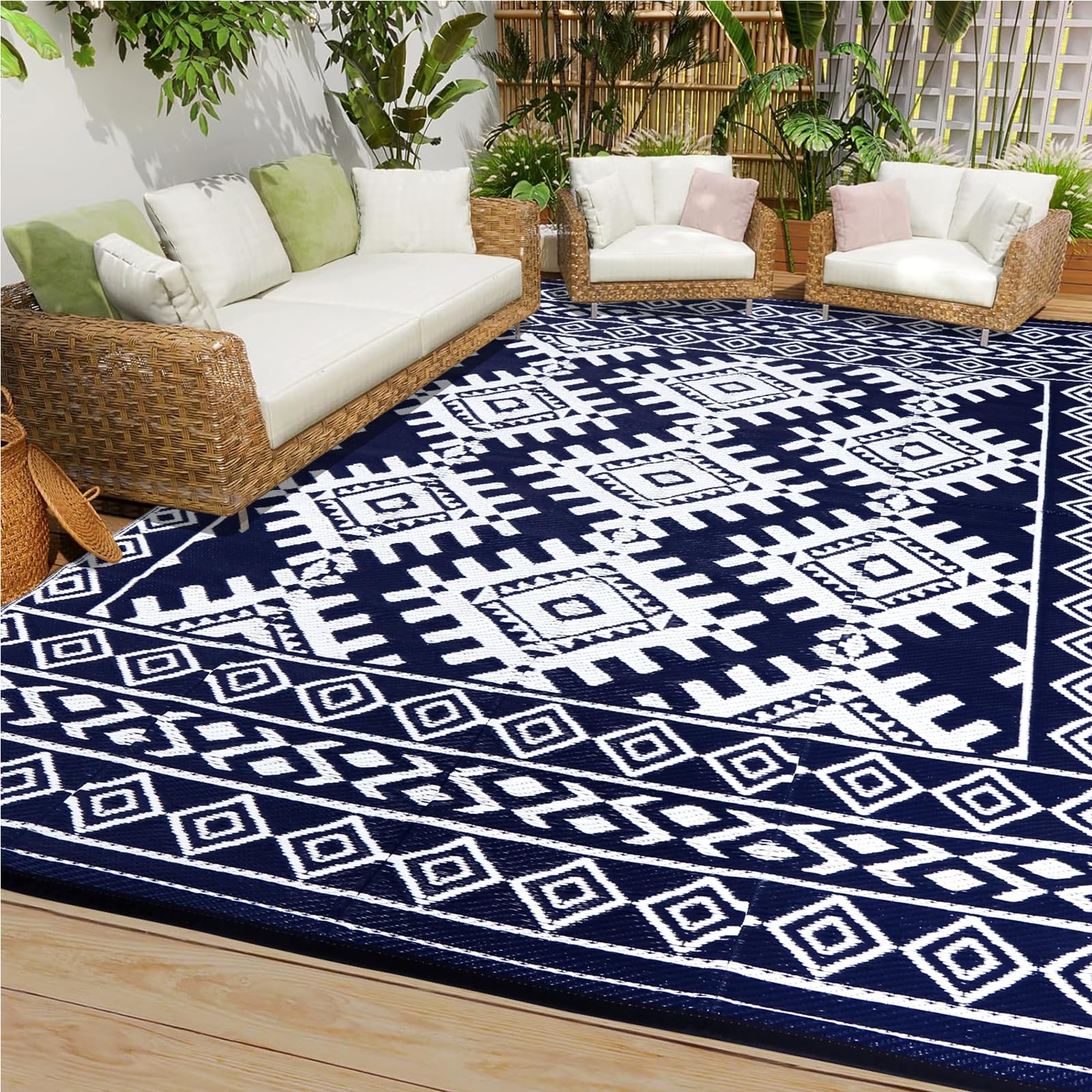 Outdoor Rugs For Patio Clearance - 5'X8' Waterproof Reversible Indoor Outdoor Rug Carpet, Portable Outdoor Plastic Straw Rug For