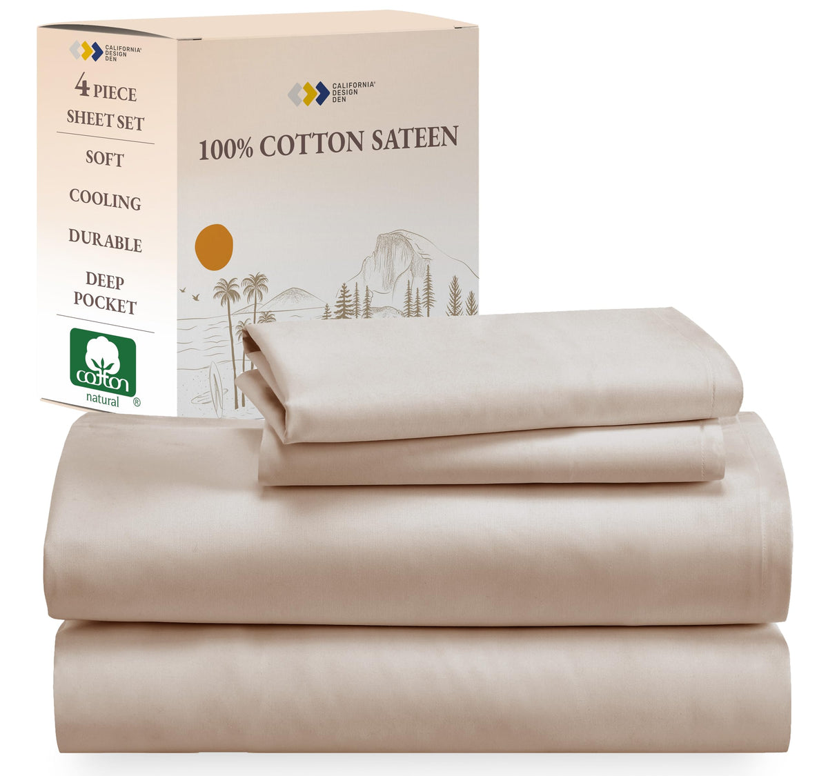 California Design Den Soft 100% Cotton Sheets King Size Bed Sheets Set With Deep Pockets, King Sheets Set With Sateen Weave, Coo