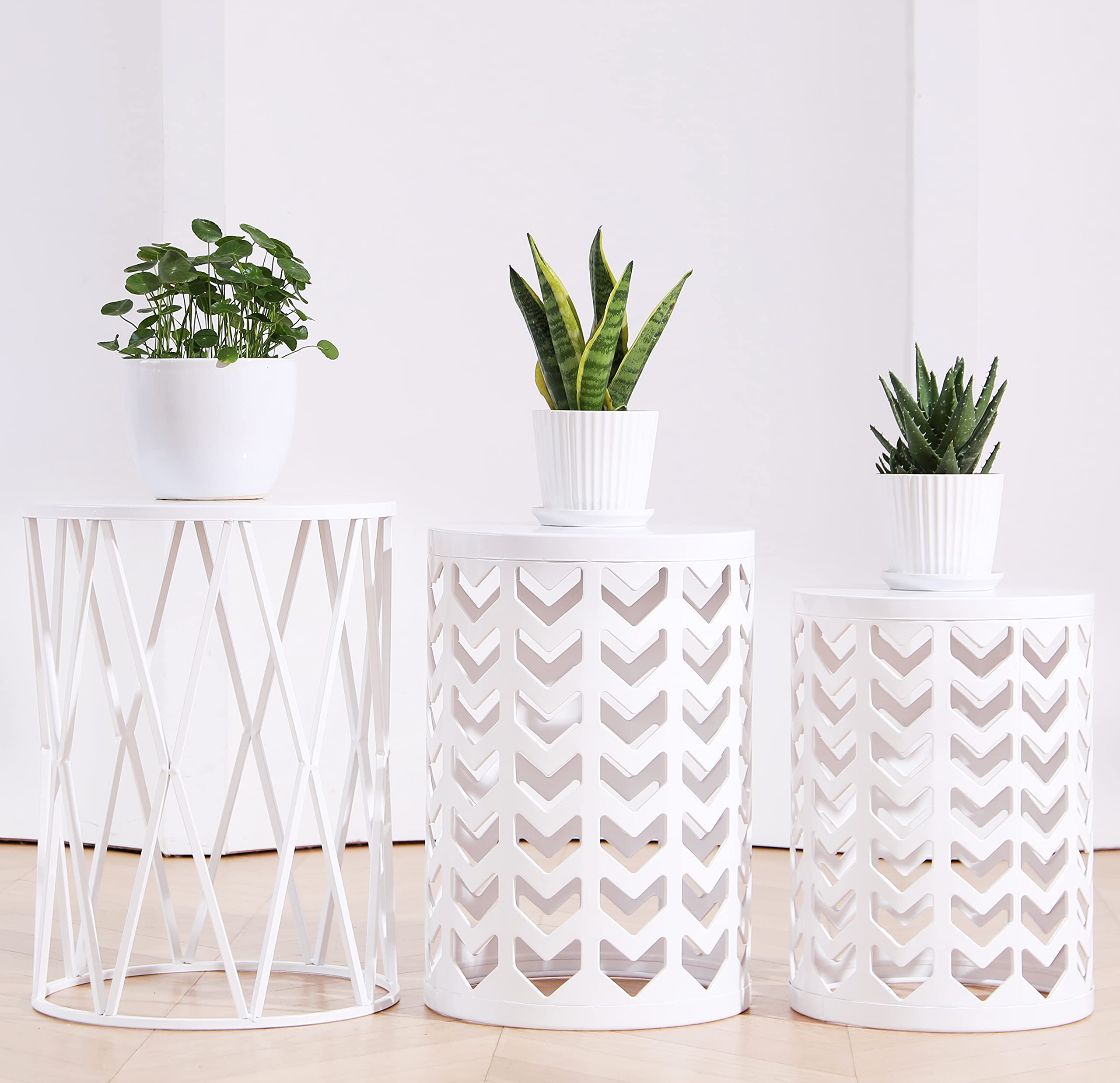 HFHOME Nesting Coffee Tables Set of 3, Industrial Metal Stacking Accent Side Tables Circle Table for Small Space, Living Room, A