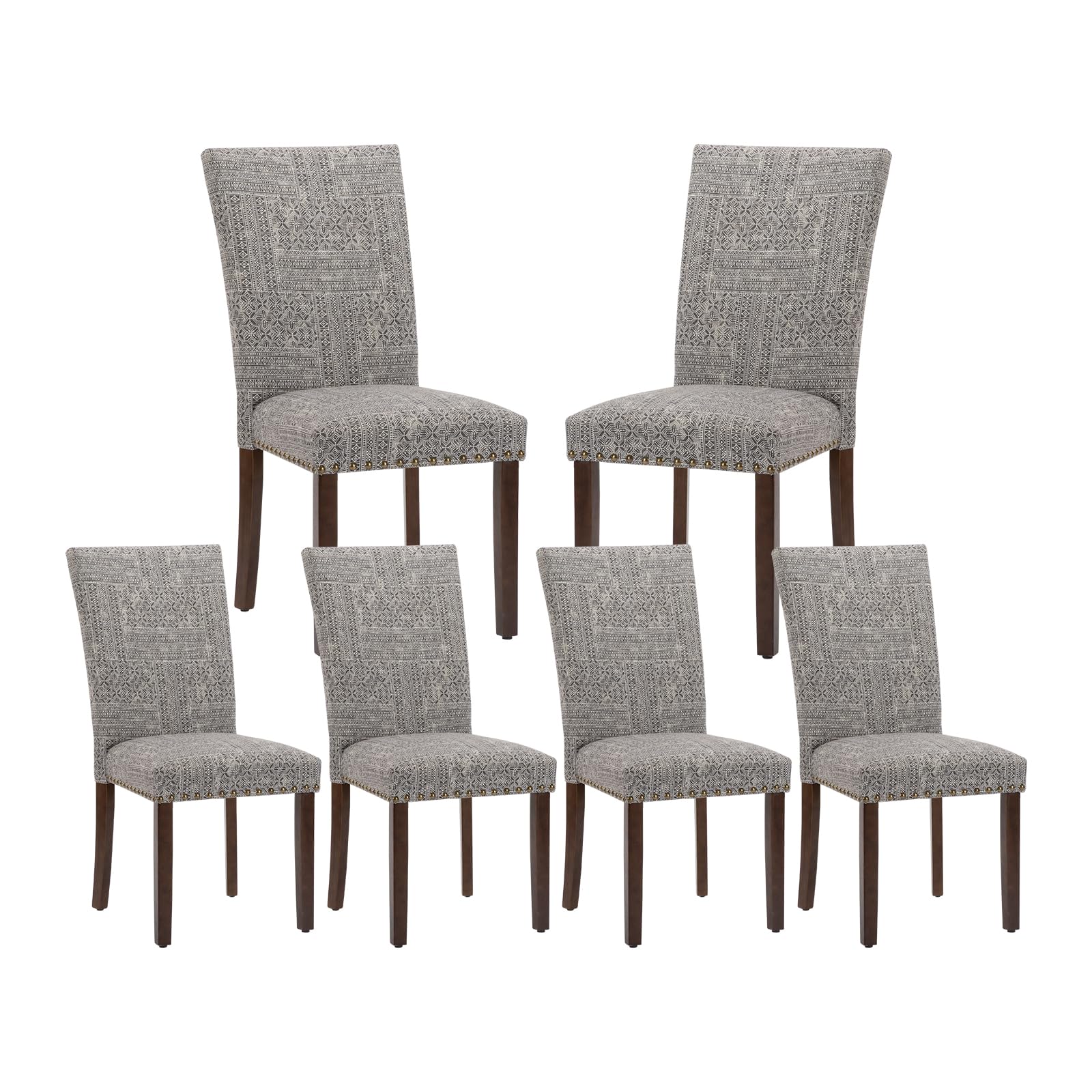COLAMY Upholstered Parsons Dining Chairs Set of 6, Fabric Dining Room Kitchen Side Chair with Nailhead Trim and Wood Legs - Boho