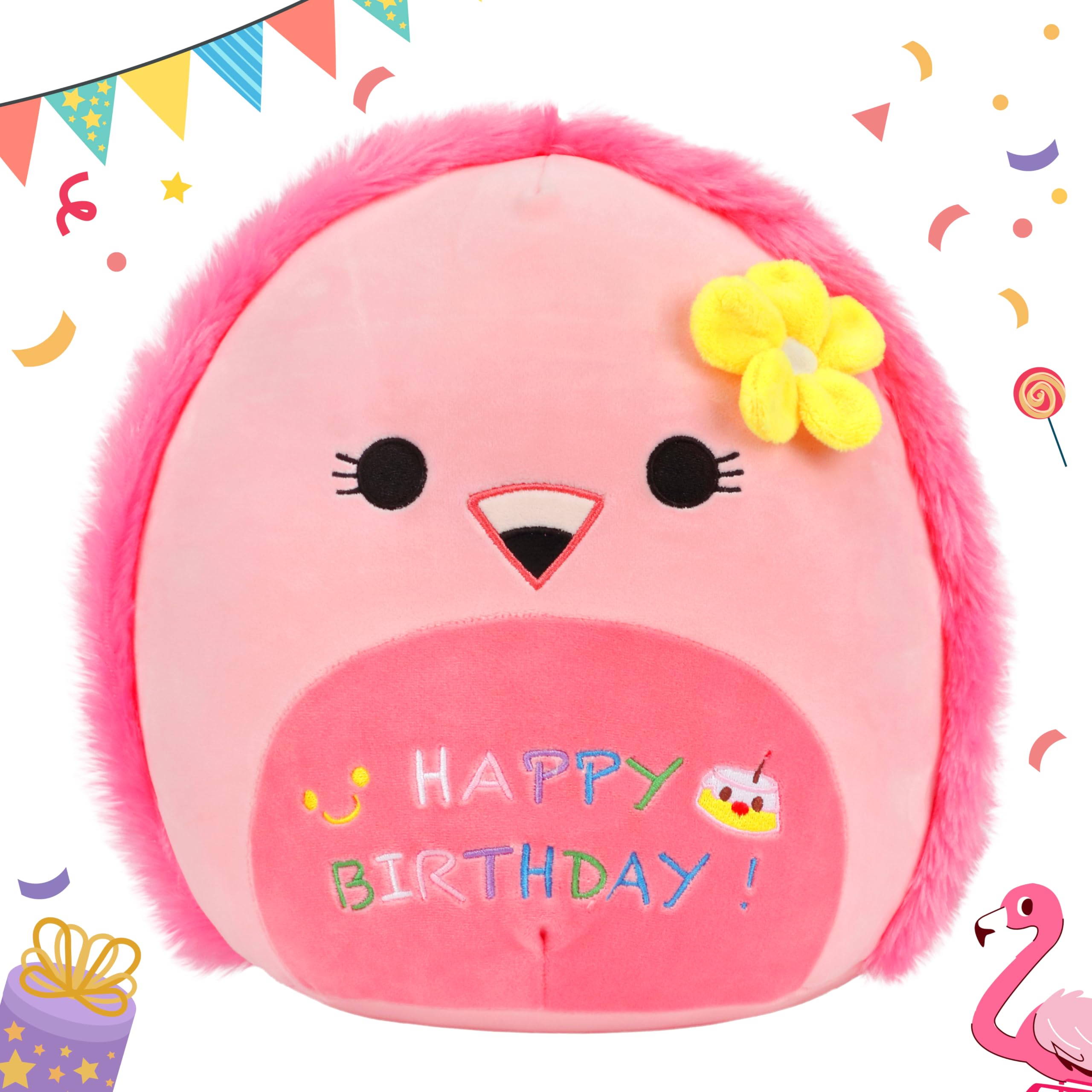 Easfan Pink Flamingo Plush Pillow Cute Stuffed Animal Cuddly Soft Toys Happy Birthday Gifts Plush Pal For Kids Girls Adults, 13-