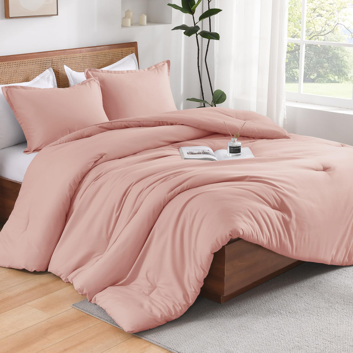 Andency Full Size Comforter Set Blush Pink, Boho Fluffy Solid Bedding Comforters & Sets For Girls, Kids All Season Soft Lightwei