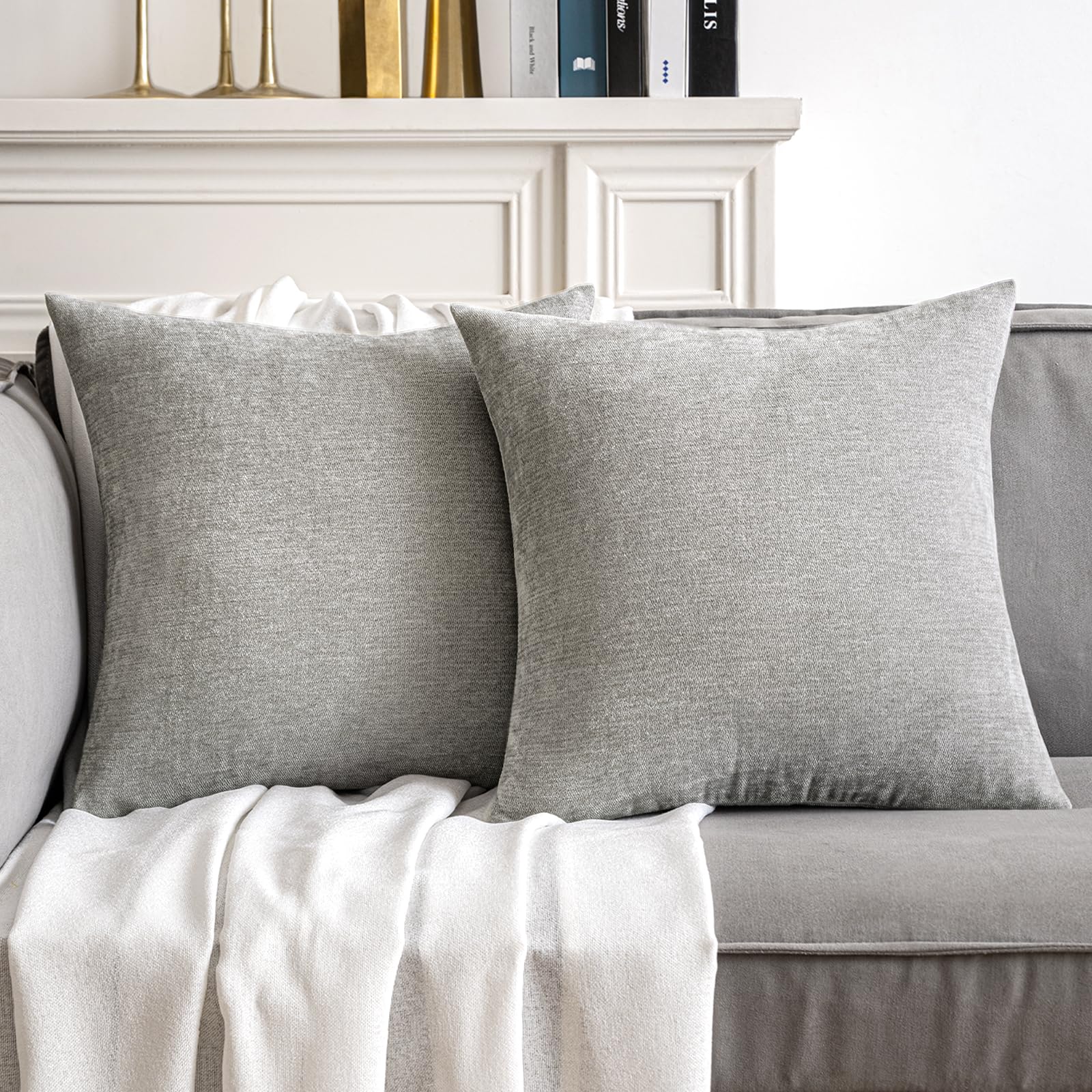 Miulee Pack Of 2 Light Grey Decorative Pillow Covers 18X18 Inch Soft Chenille Couch Throw Pillows Farmhouse Cushion Covers For Home Decor Sofa Bedroom Living Room