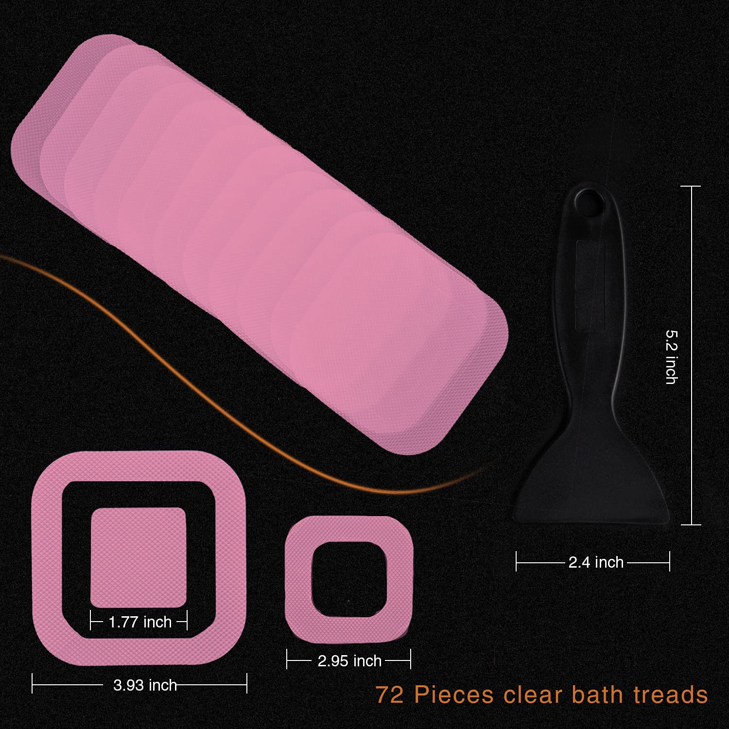 Secopad Non-Slip Bathtub Stickers, 72 Pcs Safety Bathroom Tubs Showers Treads Adhesive Decals Scraper (Pink)
