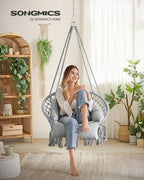 Songmics Hanging Chair, Hammock Chair With Large, Thick Cushion, Boho Swing Chair For Bedroom, Patio, Balcony, Garden, Holds Up To 264 Lb, Accessories Included, Dove Gray Ugdc042G11