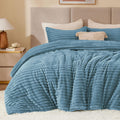 Bedelite Fleece Queen Comforter Set -Super Soft & Warm Fluffy Blue Fog Bedding, Luxury Fuzzy Heavy Bed Set For Winter With 2 Pil
