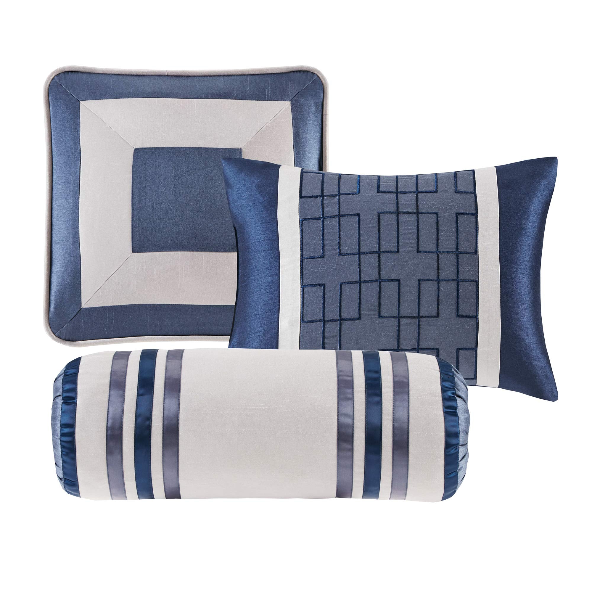 Madison Park Cozy Comforter Set-Deluxe Hotel Collection, All Season Down Alternative Luxury Bedding With Matching Shams, Decorative Pillows, King(104'X92'), Genevieve, Navy 7 Piece