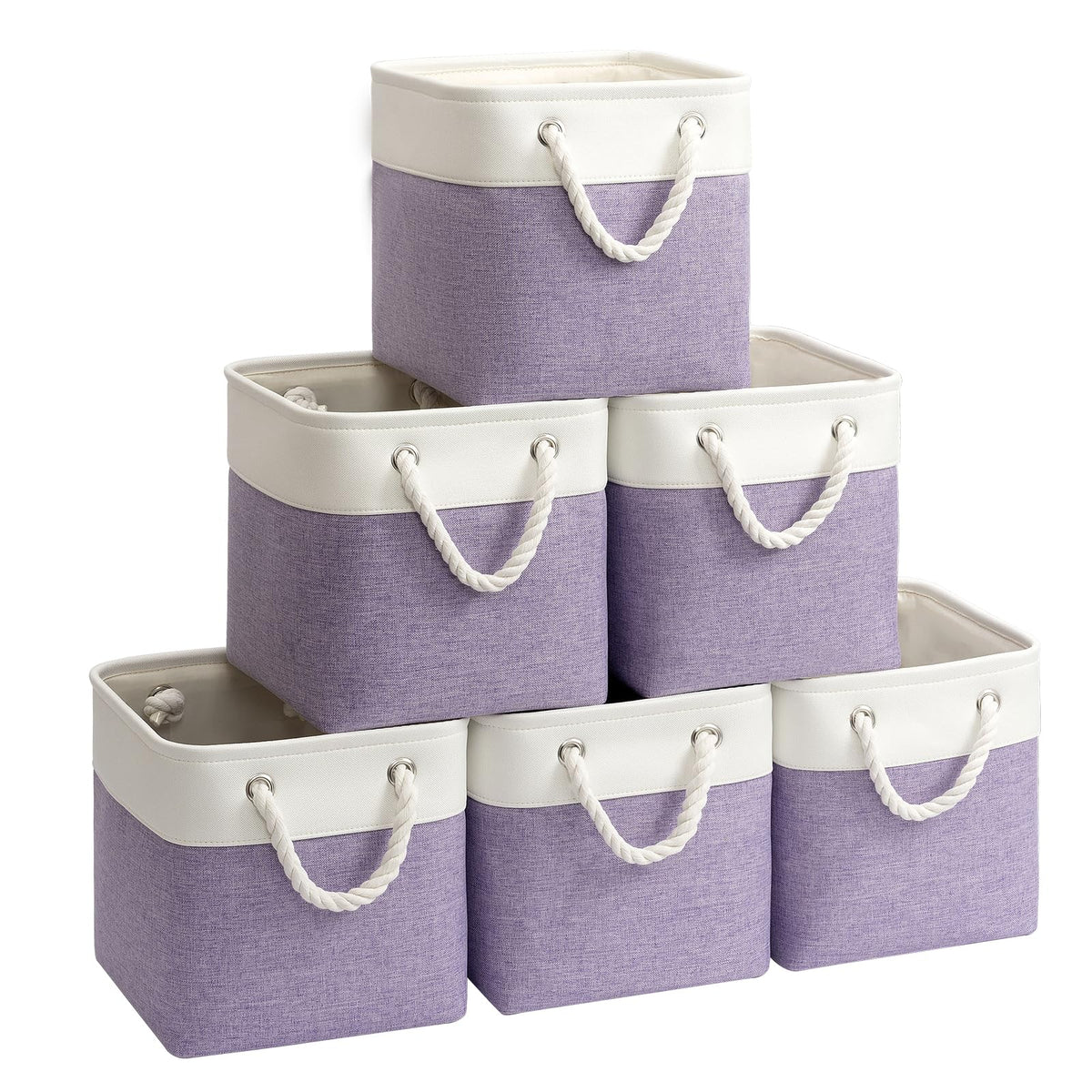 HUZNXVY 10x10 Inch Cube Small Storage Bins with Cotton Rope Handles 6Pack