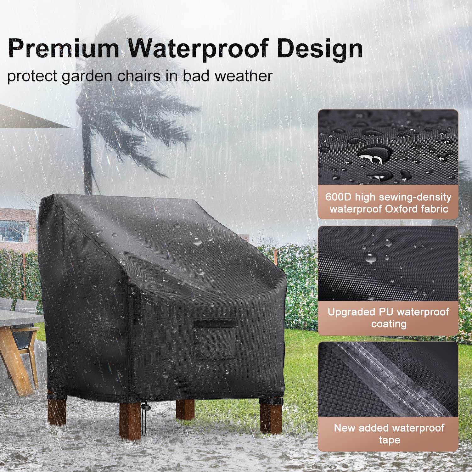 Mrrihand Patio Chair Covers, Lounge Deep Seat Cover Waterproof, Heavy Duty Outdoor Lawn Patio Furniture Covers (38' W X 31' D X 29' H - 2 Pack)