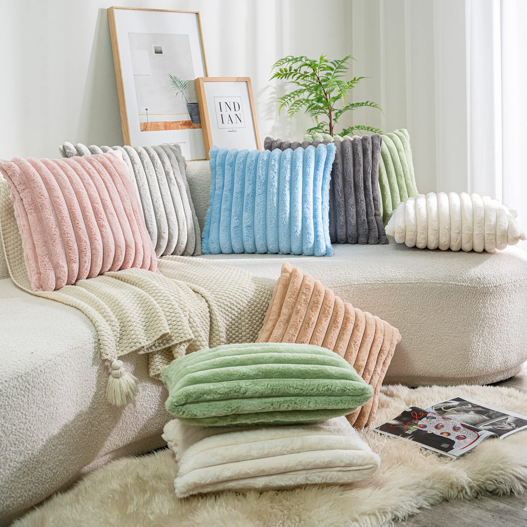 Deeland Pack Of 2,Double-Sided Faux Fur Plush Decorative Throw Pillow Covers Fuzzy Striped Soft Pillowcase Cushion Covers For So
