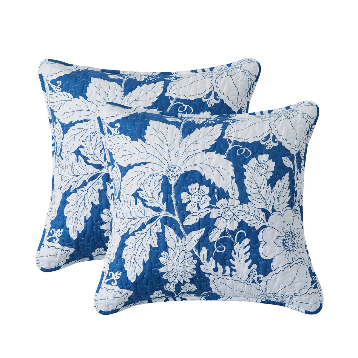 Bonlino Floral Bedding Quilt Euro Sham - Blue Floral Quilt Sham Euro Size 26X 26 Pillow Cover For Home All Season Tropical Royal