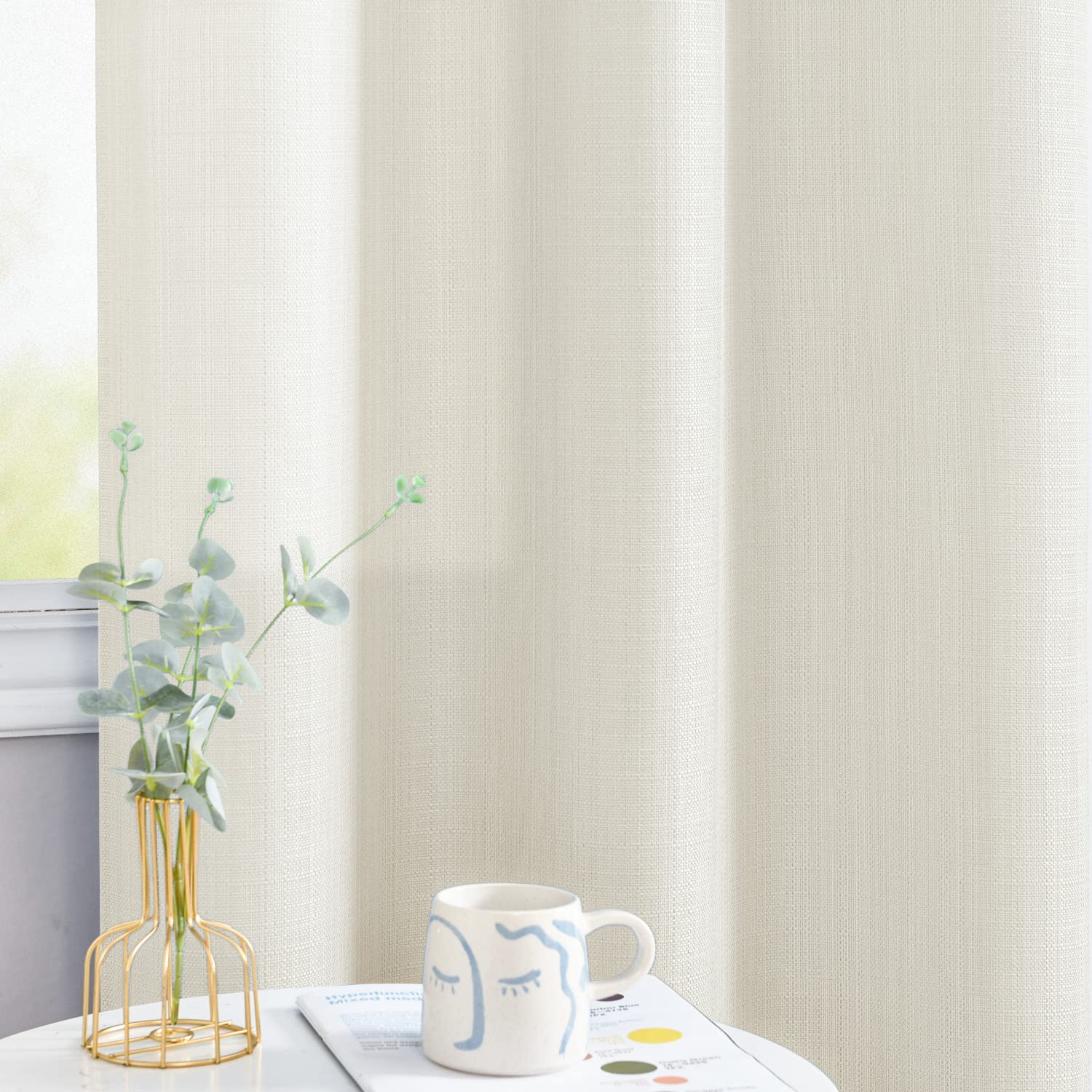 Jinchan Linen Textured Curtains 96 Inch Long Farmhouse Curtains For Living Room Bedroom Casual Weave Back Tab Drapes Light Filte