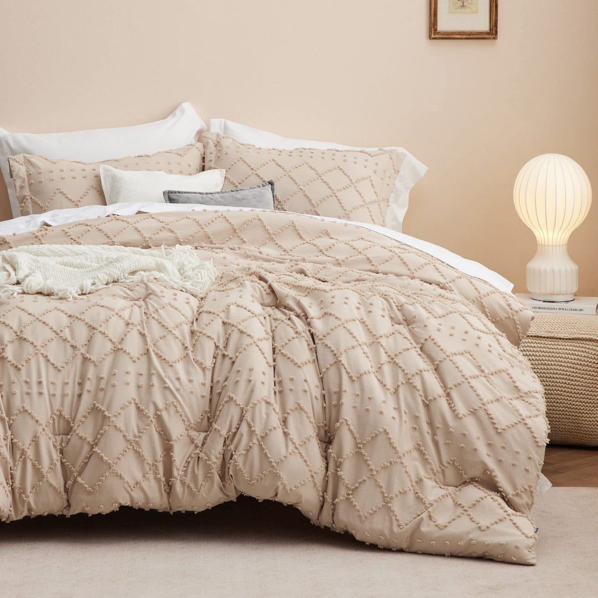 Bedsure Boho Comforter Set Full - Warm Tan Tufted Shabby Chic Bedding Comforter Set For All Seasons, 3 Pieces Western Comforter