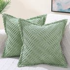 decorUhome Decorative Spring Sage Green Throw Pillow Covers 18x18 Set of 2 with Splicing, Boho Soft Corduroy Broadside Twill Pil