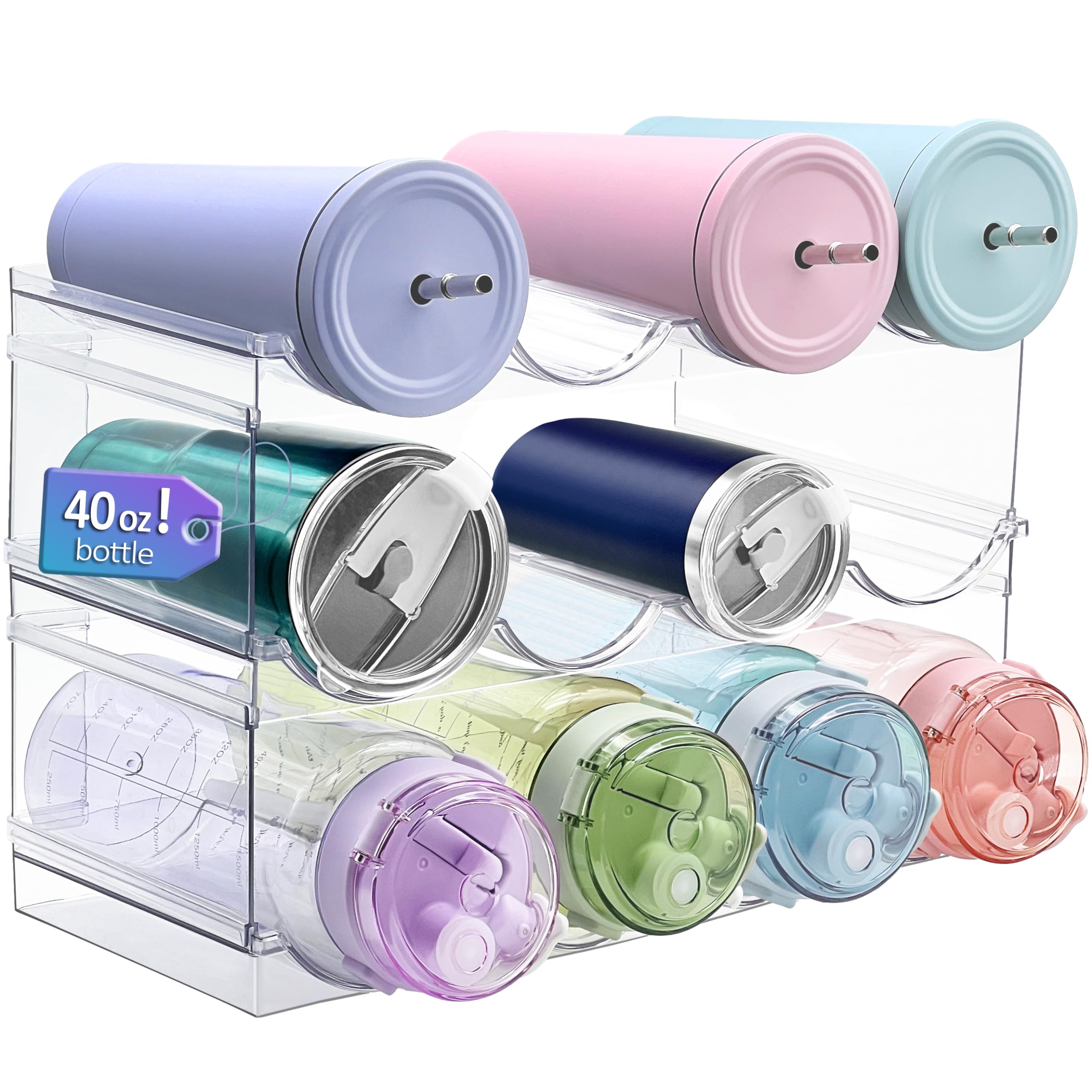 Homecor 3 Pack Water Bottle Organizer, Upgrade Stackable Pantry Home Organization And Storage Shelf, Plastic Tumbler Holder For