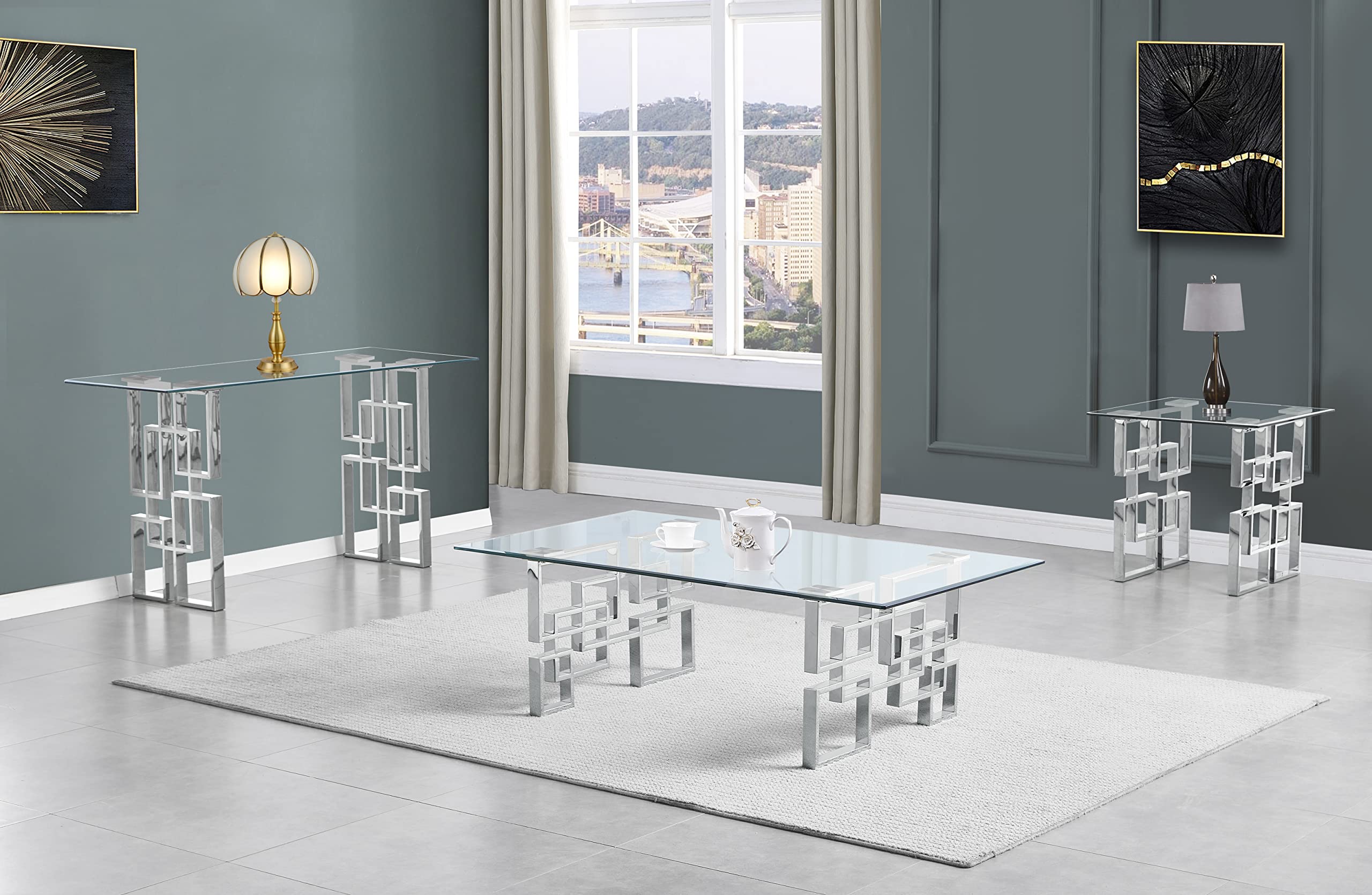 Best Quality Furniture CT233-4-5 Coffee Table Set, Silver