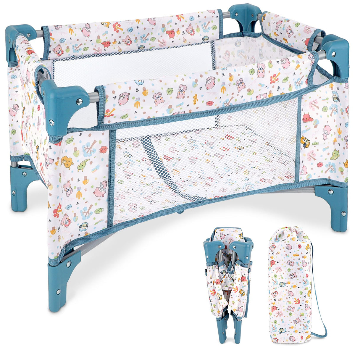 deAO Baby Doll Crib Set Foldable Baby Doll Playpen with Storage Bag