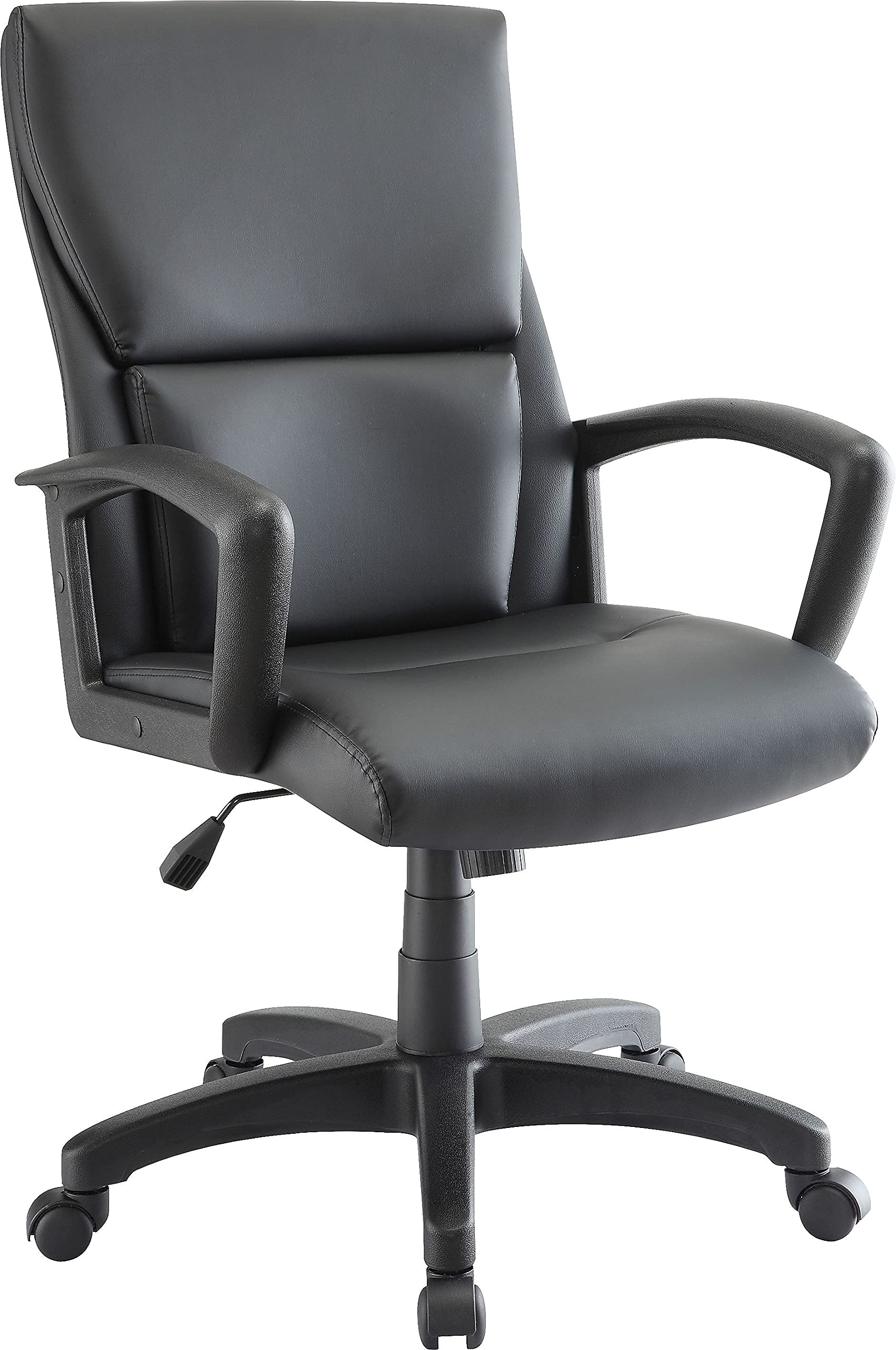 Lorell Euro Design Leather Executive Mid-Back Chair, Black