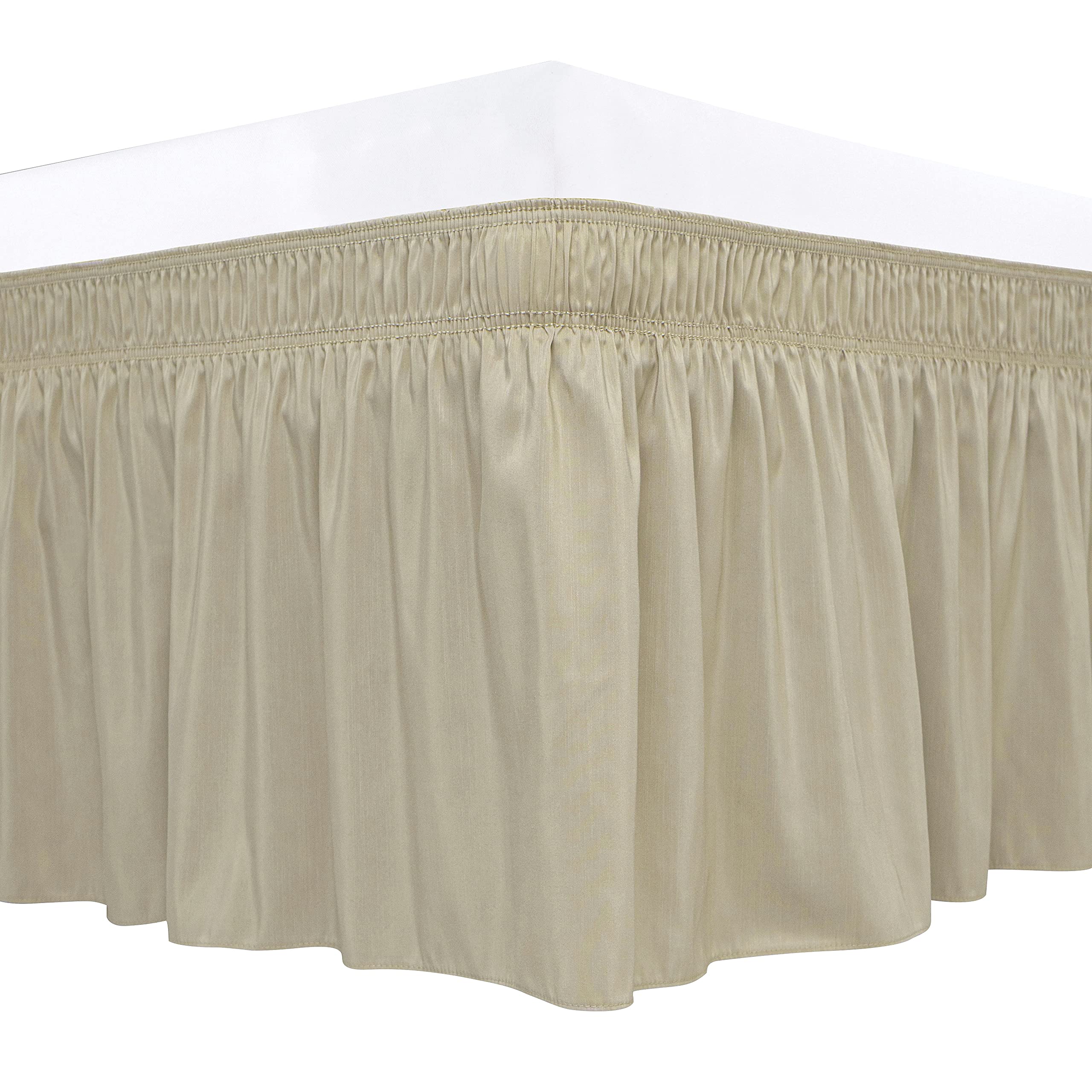 Biscaynebay Wrap Around Bed Skirts For King & Cal King Beds With 21' Drop, Camel Grey Adjustable Elastic Dust Ruffles Easy Fit