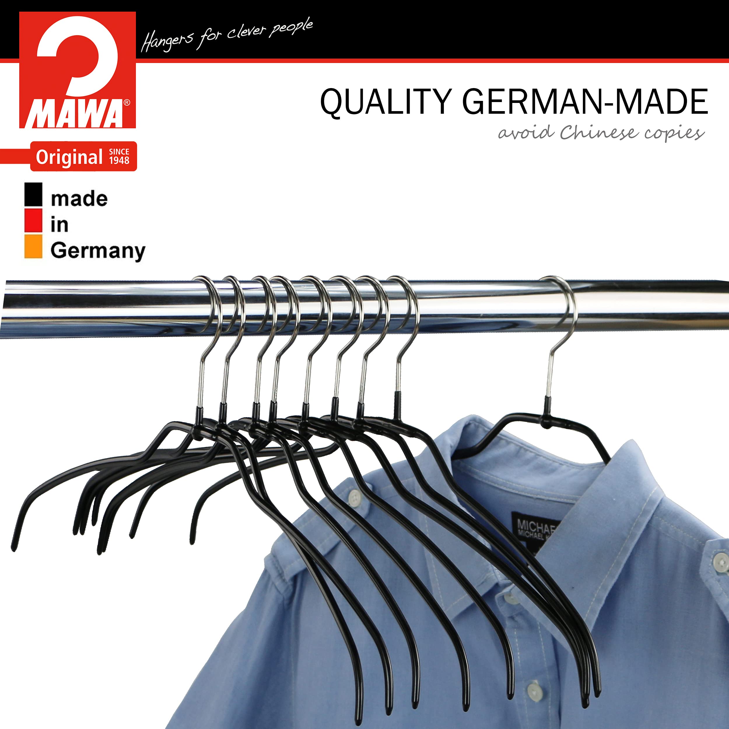 Mawa Reston Lloyd Silhouette Ultra-Thin Series, Non-Slip Space Saving Shirt Hanger, Style 42/Ft, Pack Of 20, Black, 20 Count