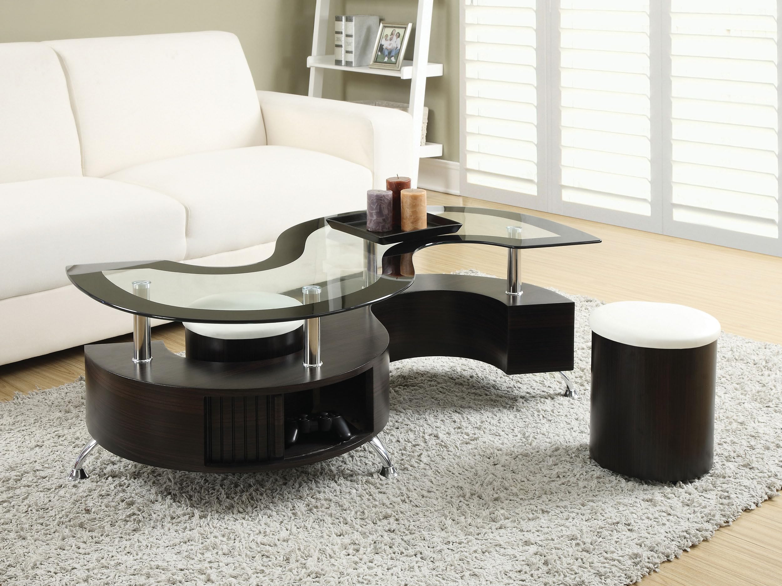 Coaster Home Furnishings Delange Coffee Table and Upholstered Stools Cappuccino
