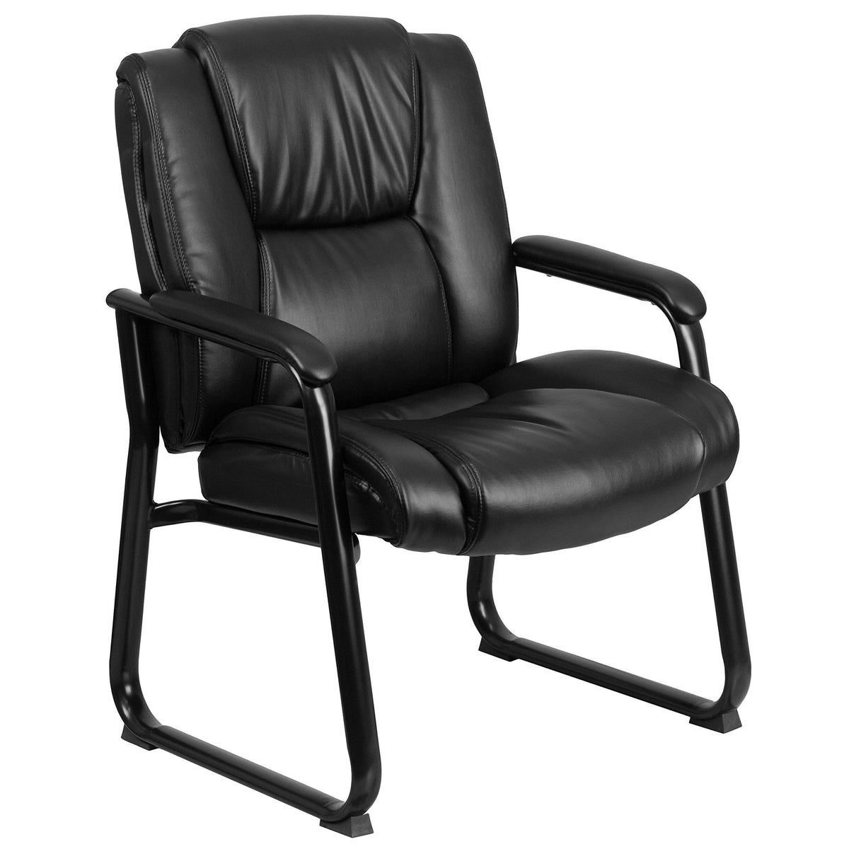 Flash Furniture LeatherSoft Executive Reception Chair with Padded Armrests and Sled Base, Upholstered Side Chair for Living Room or Office, Black