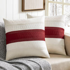 Zeemart 2 Packs Cotton Boho Throw Pillow Covers 24X24 Inch Contrast/Red, Soft Farmhouse Decorative Couch Pillow Cases Red Cushio