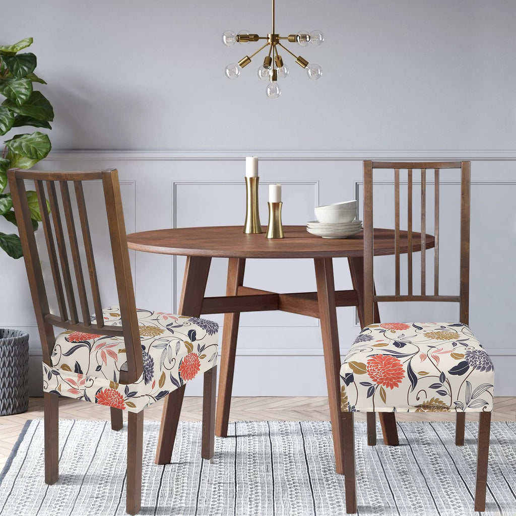 Searchi Stretch Dining Chair Seat Covers Set Of 6, Soft Removable Washable Seat Covers For Dining Chairs, Dining Room Seat Cover Protector (Rear-Covered, Orange Flowers)