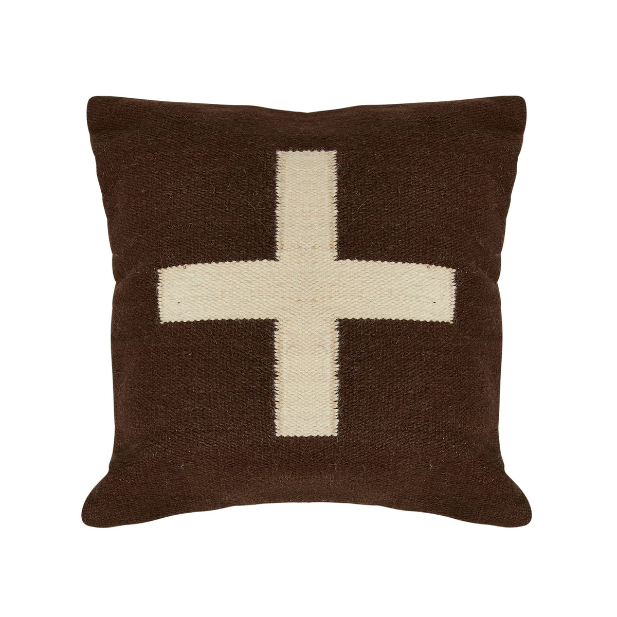 Creative Co-Op Swiss Cross Cotton Wool Throw Pillow, Brown And Cream