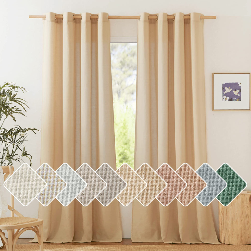 Nicetown Semi Sheer Linen Burlap Curtains For Windows 96 Inch Length 2 Panels, Grommet Semi Sheer Balance Privacy Added With Light Filtering Vertical Drapes For Bedroom/Living Room, W55 X L96
