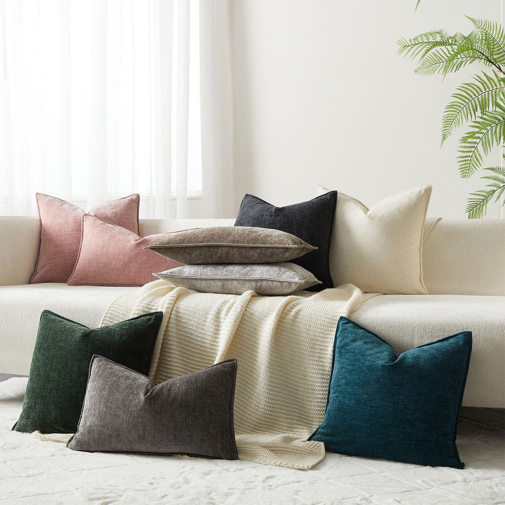 Juspurbet Set Of 2 Dark Grey Chenille Lumbar Throw Pillow Covers 16X24 Inch Soft Textured Decorative Cushion Cases For Couch Sof