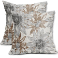 Sweetshow Brown Grey Gray Pillow Covers 18X18 Set Of 2 Retro Sunflower Flowers Print Decorative Throw Pillows Outdoor Modern Art