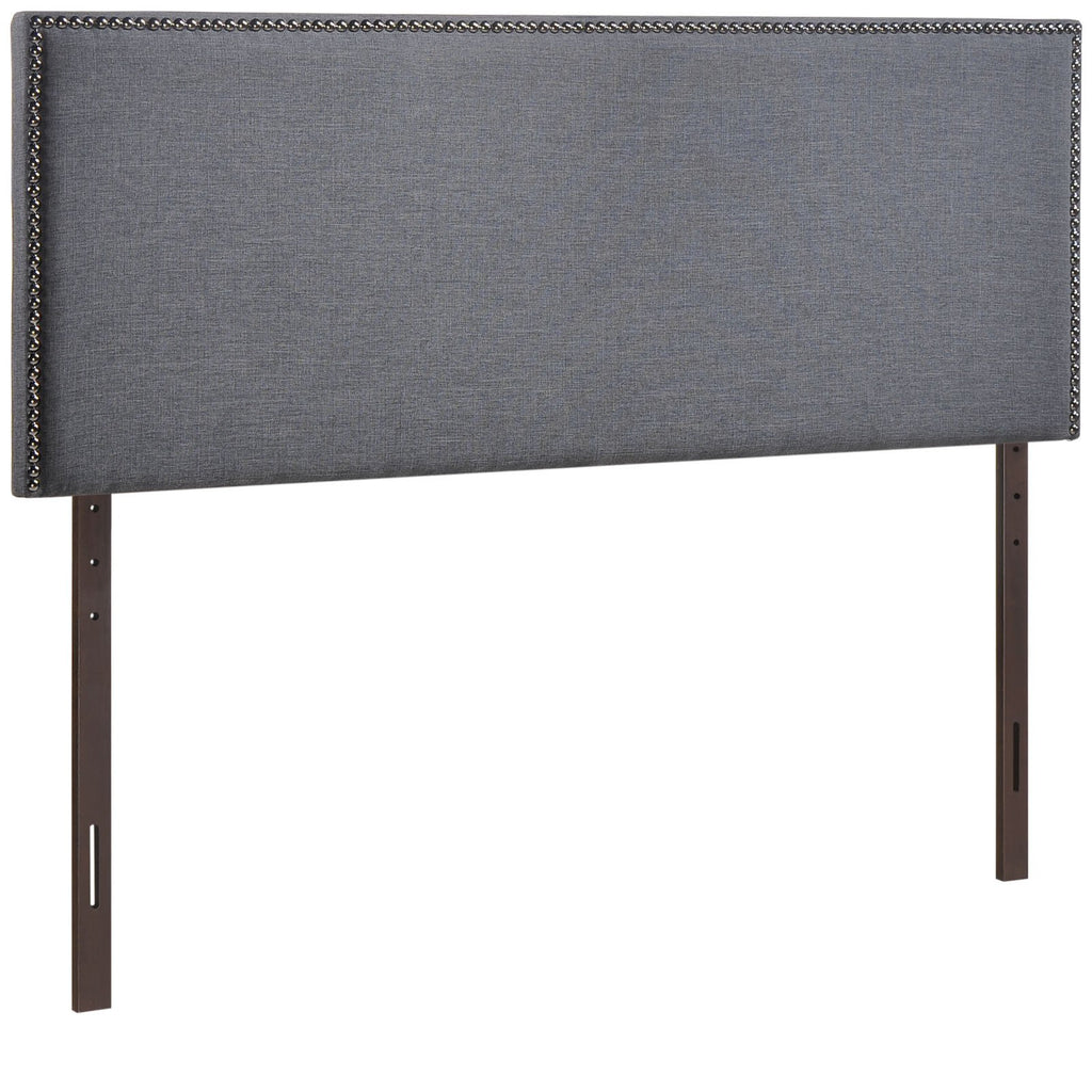 Modway Region Linen Fabric Upholstered Queen Headboard in Smoke with Nailhead Trim