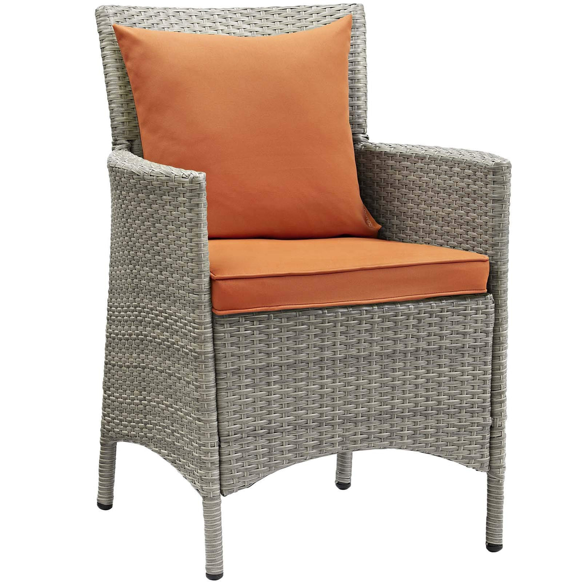 Modway Conduit Wicker Rattan Outdoor Patio Dining Arm Chair with Cushion in Light Gray Gray