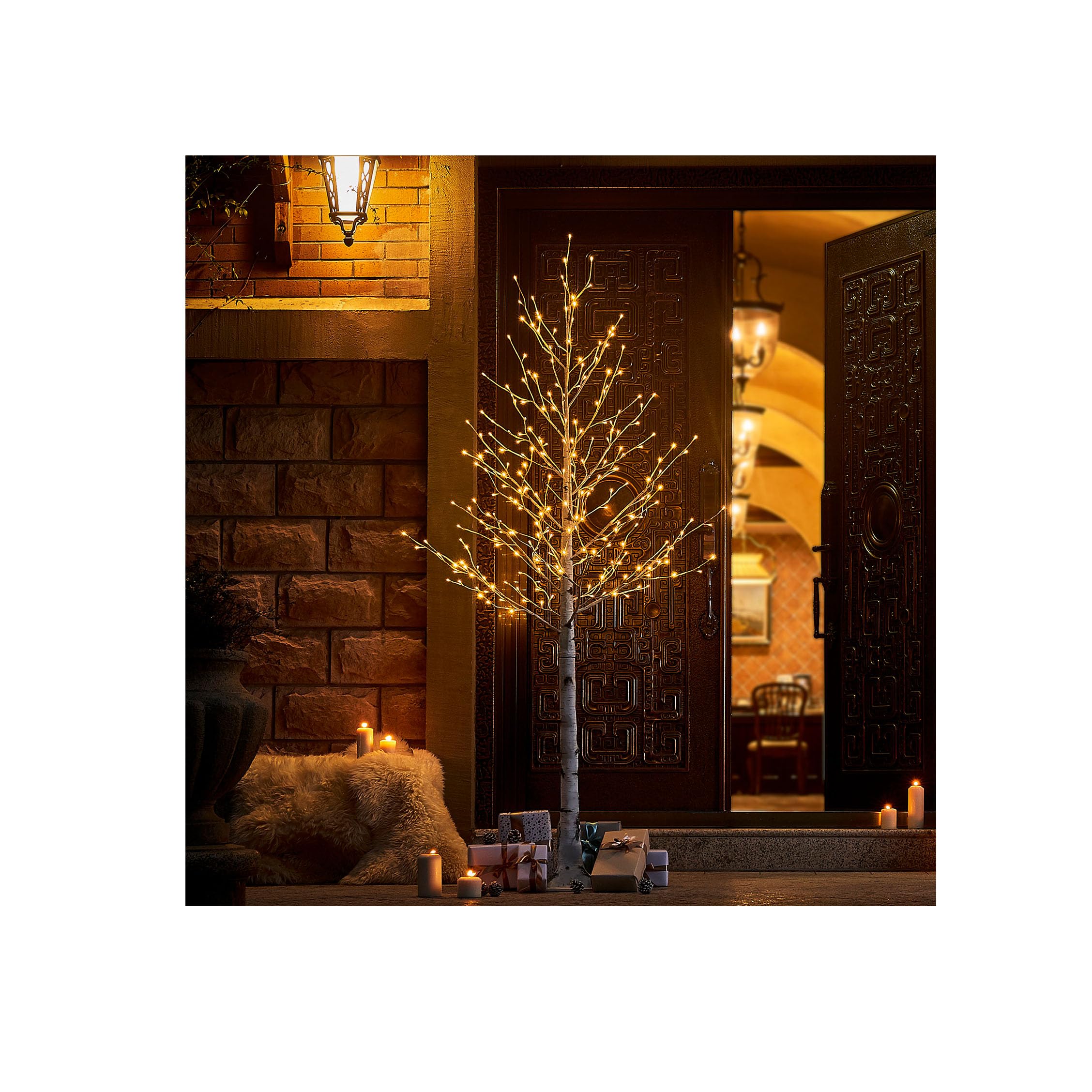 Hairui Lighted Birch Tree 8FT 240 Warm White Lights, White Twig Tree with Lights for Wedding Party Christmas Decoration Indoor O