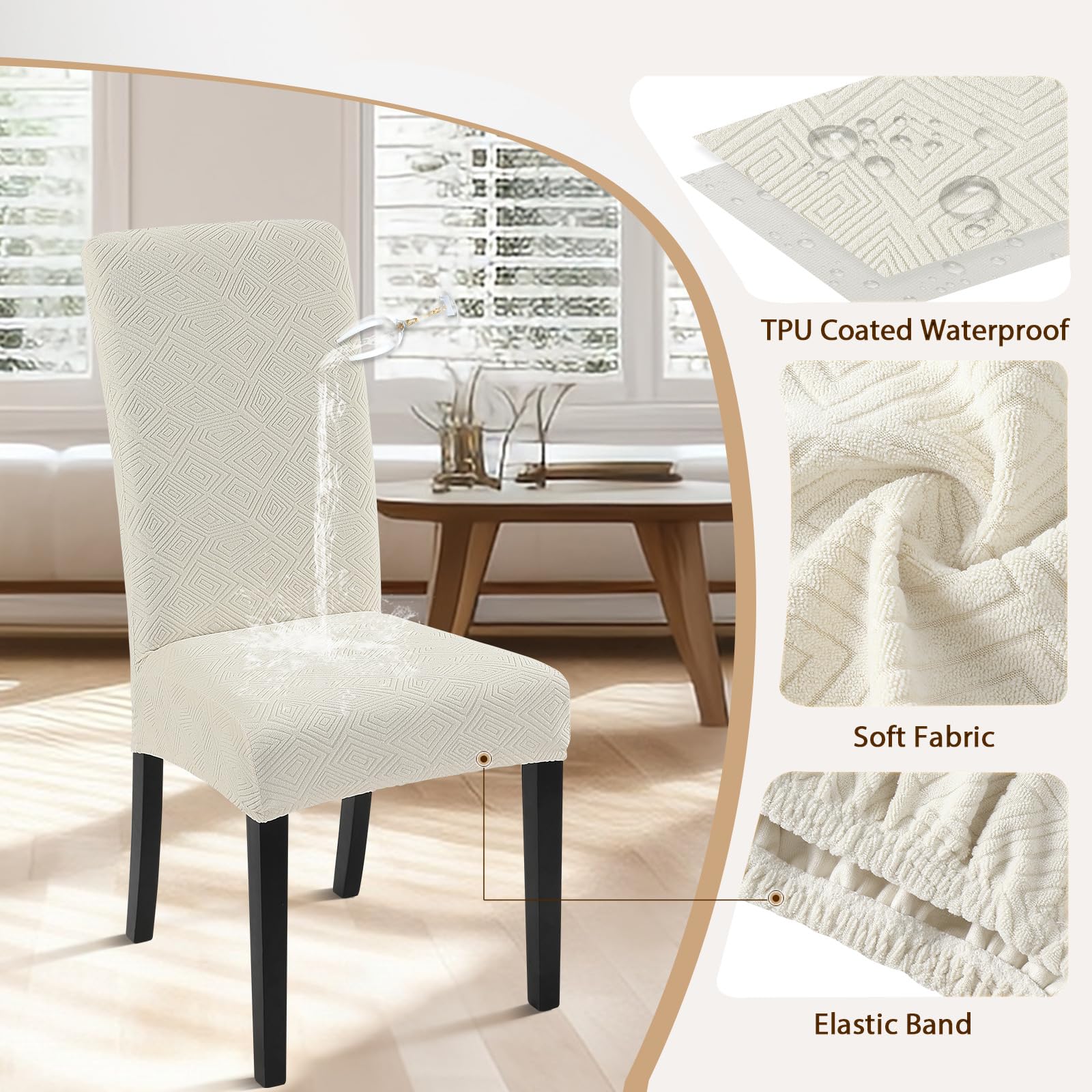 Searchi Waterproof Dining Room Chair Covers Set Of 4, Stretch Jacquard Parsons Chair Slipcovers Removable Washable Kitchen Chair