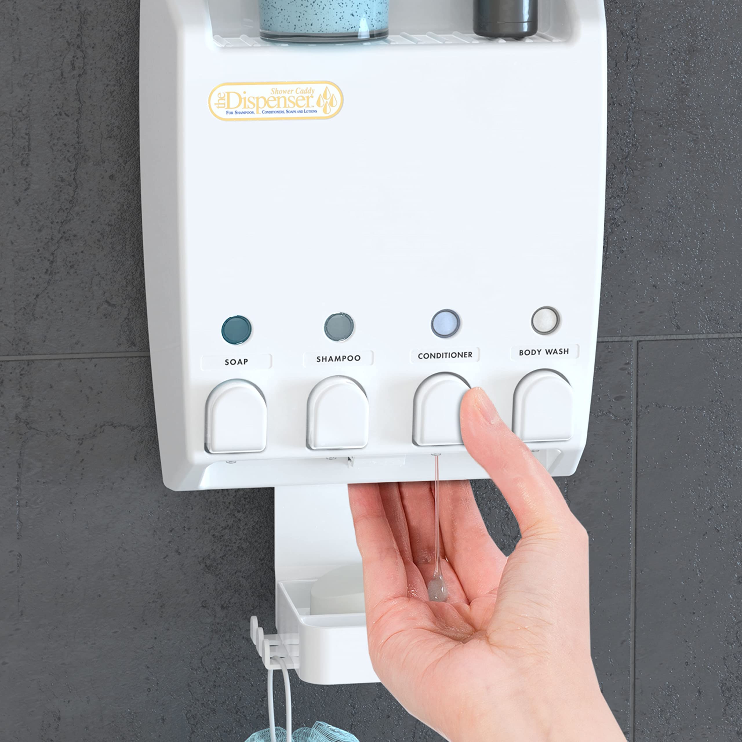 Better Living Ulti-Mate 4 Shower Caddy with Shampoo & Soap Dispenser, White, 4 x 14.5 fl. oz - Bathroom Organizer and Storage Solution