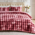 Lotus Karen Fluffy Comforter Cover Set-Rabbit Fluff Faux Fur Duvet Cover Queen Size,Tie-Dye Pink Plush Fuzzy Furry Bedding Sets