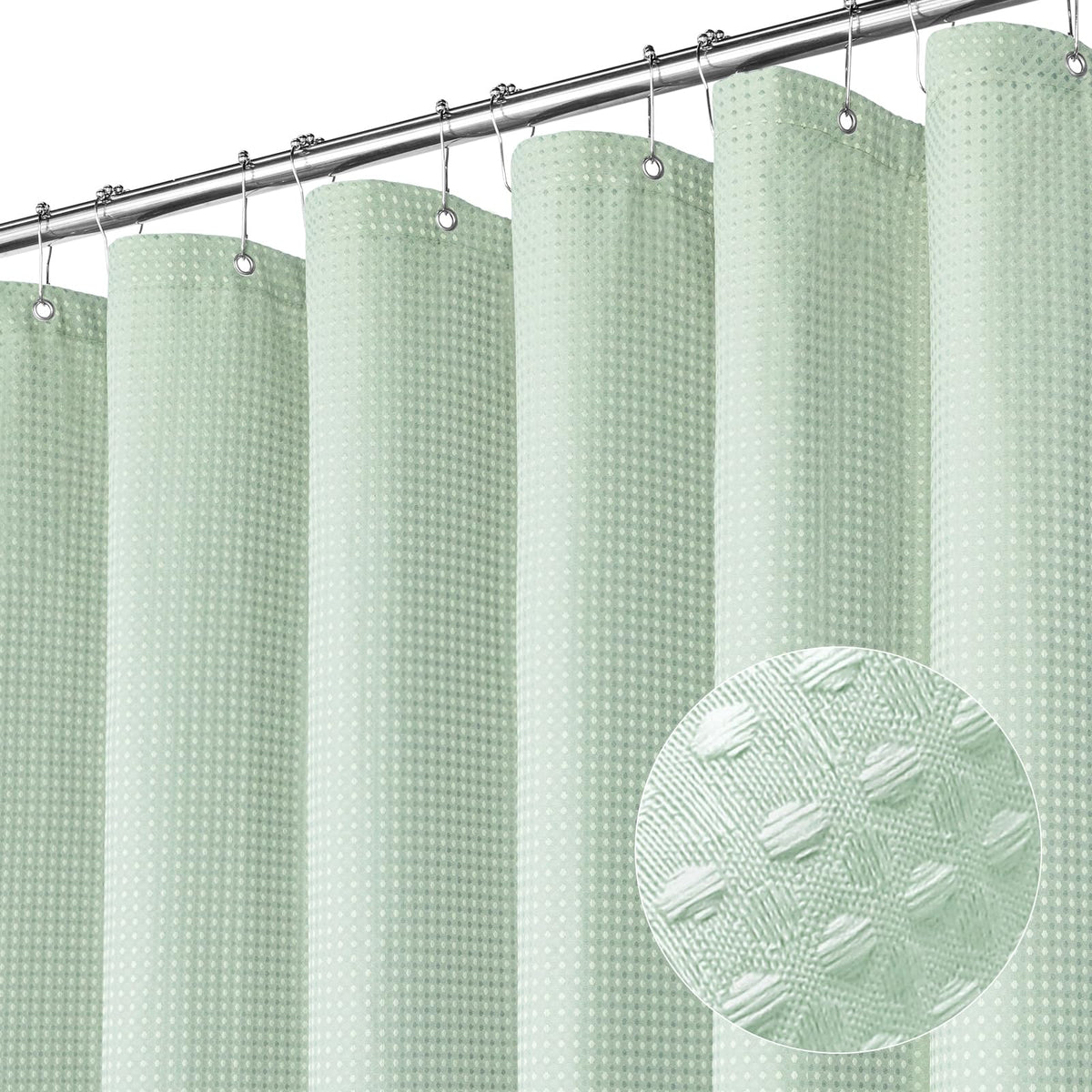 Gibelle Mint Green Shower Curtain, Waffle Weave Textured Fabric Shower Curtain For Bathroom - Soft Cloth & Hotel Spa Luxury, Wat