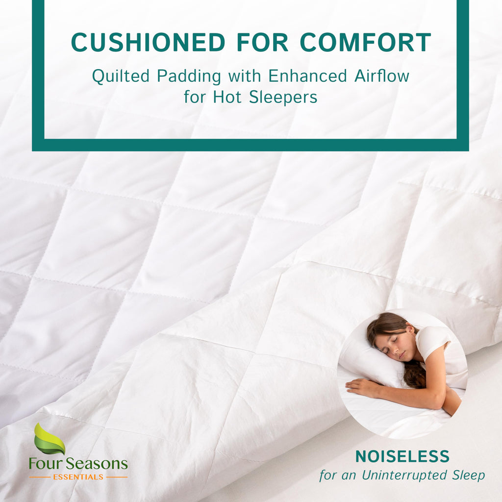 Four Seasons Essentials Olympic Queen Waterproof Mattress Pad Quilted Pillow Top Polyester White 66"x80"