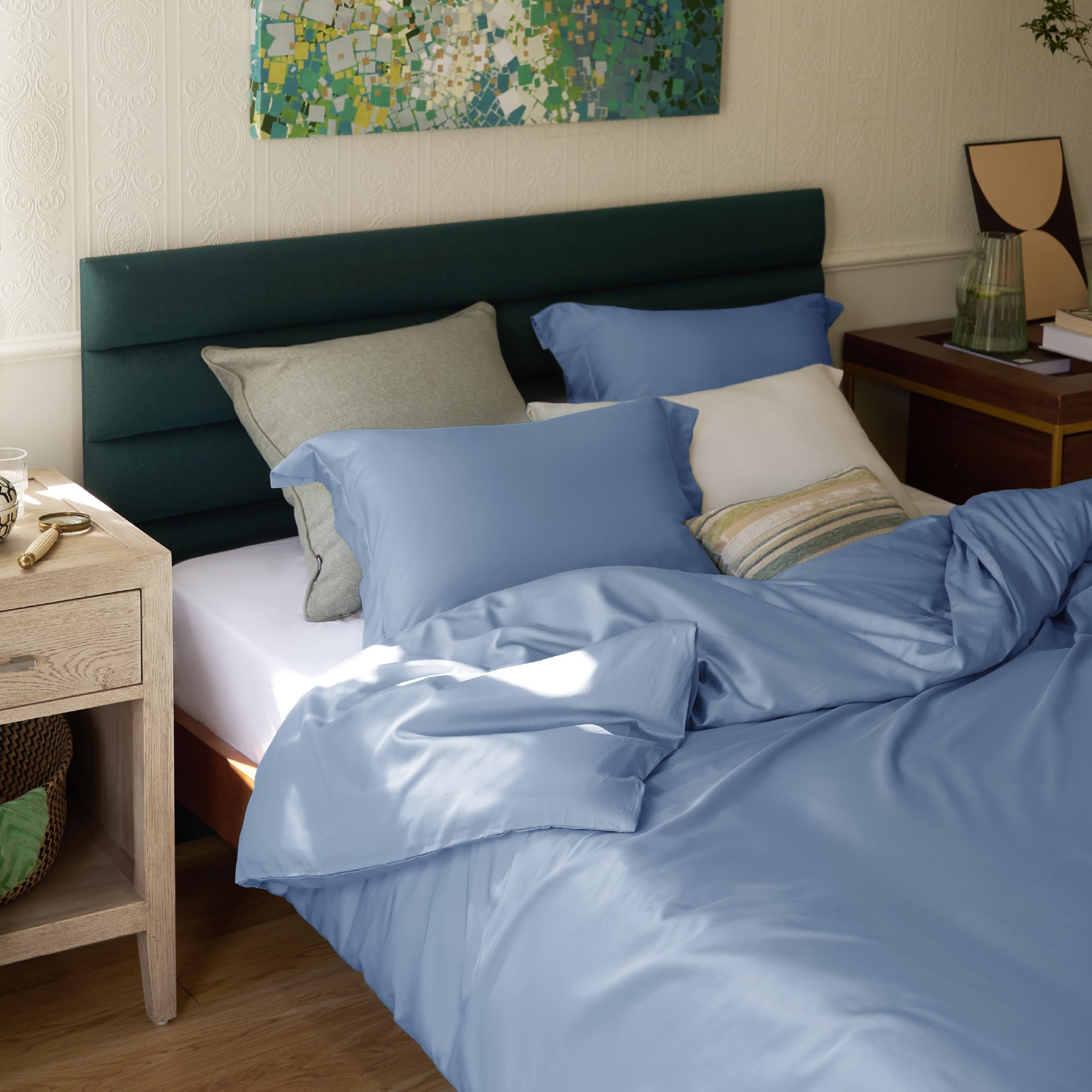 Bedsure Cooling Duvet Cover Queen Size - Moisture Wicking And Silky Eucalyptus Lyocell Cotton Hybrid Comforter Cover Set For Hot Sleeper - Buttery Soft And Breathable, Cooling Bedding Set, Slate Blue