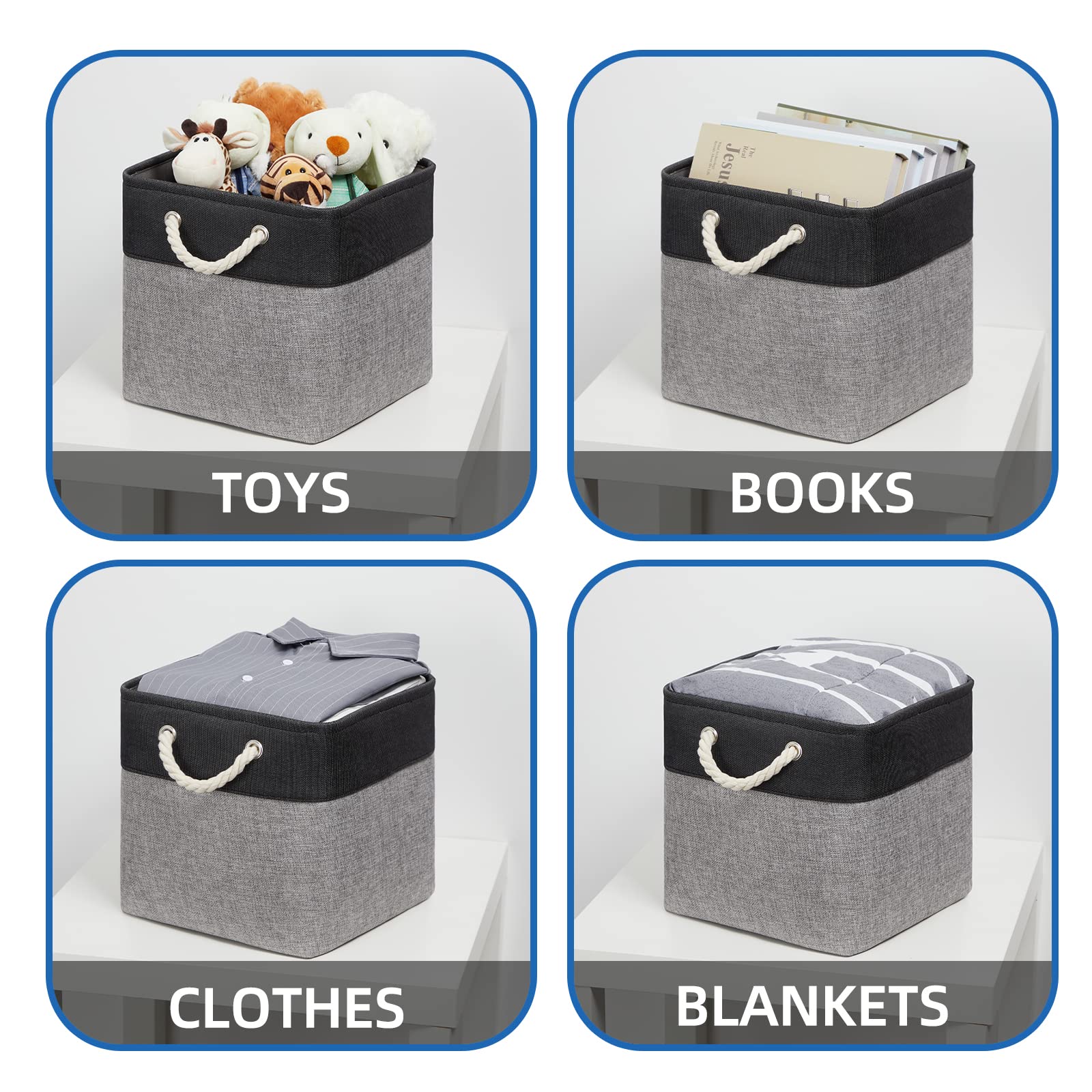 Temary 12 Inch Cube Storage Baskets 4 Pack Fabric Storage Bin For Clothes, Large Baskets With Handles, Basket For Organizing Tow