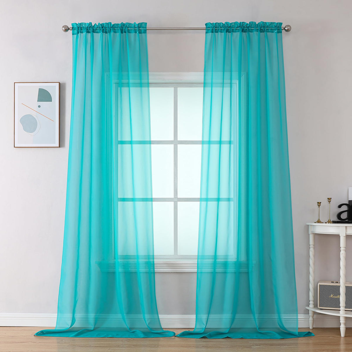 Ovzme 2 Panels Sheer Window Curtain Panels 96' Length For Bedroom, Top Rod Pocket Design Window Treatment For Living Room, 42W