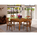 East West Furniture PFNA5-SBR-C 5 Piece Dining Room Furniture Set Includes a Square Kitchen Table with Butterfly Leaf and 4 Linen Fabric Upholstered Chairs, 54x54 Inch, Saddle Brown