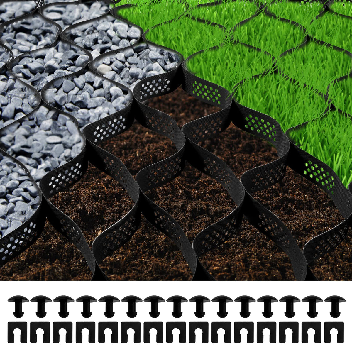 VEVOR Ground Grid, 1885 lbs per Sq Ft Load Geo Grid, 3'' Depth Permeable Stabilization System for DIY Patio, Walkway, Shed Base,