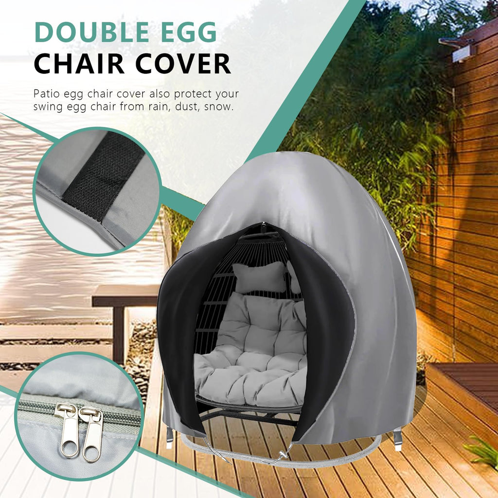 Boyspringg Patio Egg Chair Cover, 91X80 Inches, Extra Large Double Egg Chair Cover For Outdoor Furniture, Large Swing Hanging Egg Chair Covers Waterproof, Anti-Uv, Dust-Proof(Grey)