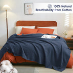Phf 100% Cotton Waffle Weave Blanket King Size 104' X 90'-Lightweight Washed Soft Breathable Blanket For All Season -Perfect Blanket Layer For Couch Bed Sofa-Elegant Home Decoration - Dark Navy