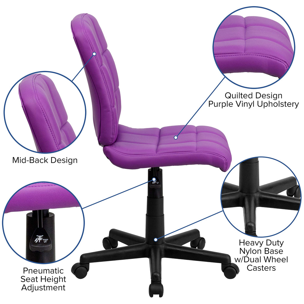 Flash Furniture Clayton Mid-Back Purple Quilted Vinyl Swivel Task Office Chair