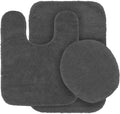 Mk Home LLC 3 Piece Bathroom Rug Set Bath Rug, Contour Mat & Lid Cover Non-Slip with Rubber Backing Solid New (Charcoal/Dark Gre