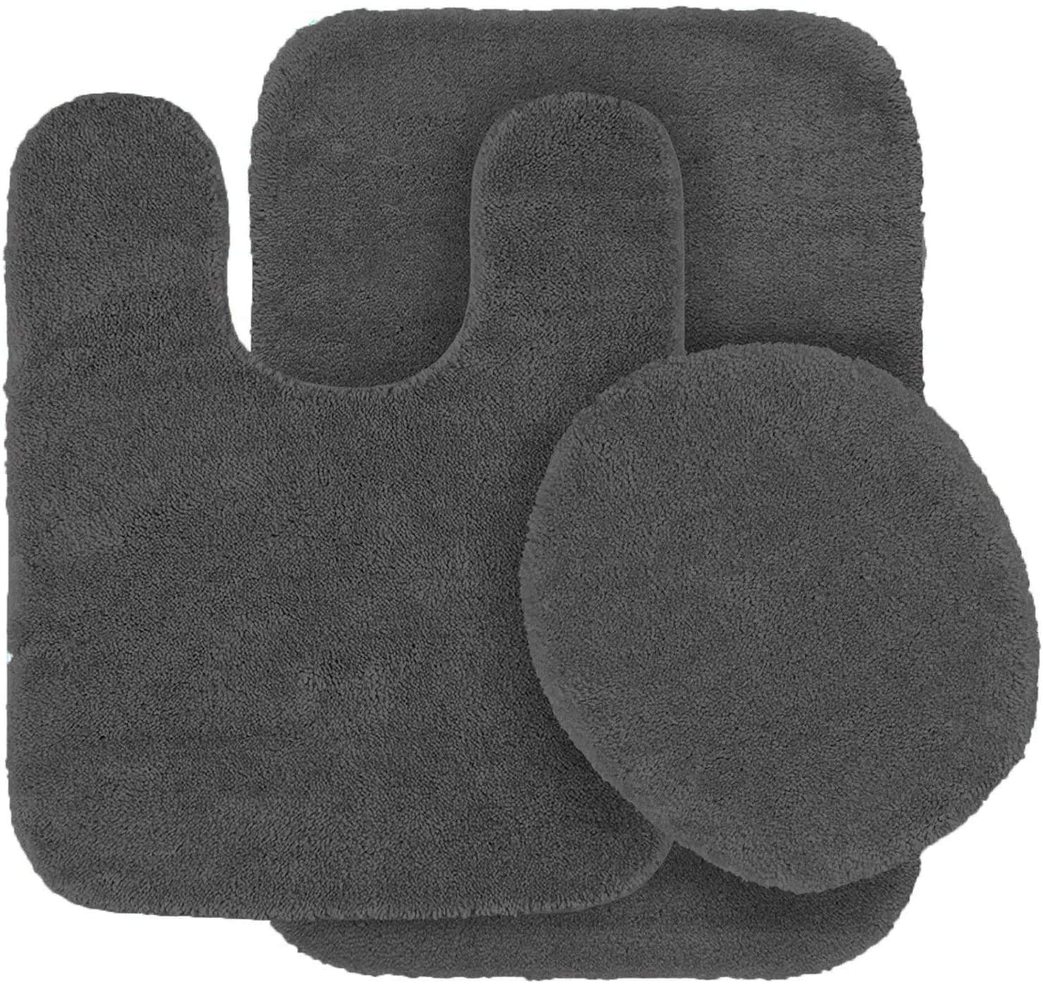 Mk Home LLC 3 Piece Bathroom Rug Set Bath Rug, Contour Mat & Lid Cover Non-Slip with Rubber Backing Solid New (Charcoal/Dark Gre